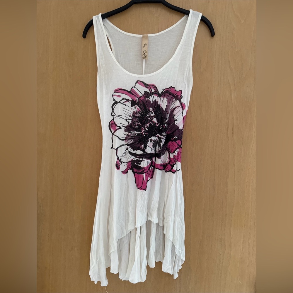 Scotty Floral Sleeveless Top White Pink Black Flowy Small